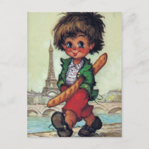 Carte Postale Petit Poulbot avec baguette à Paris