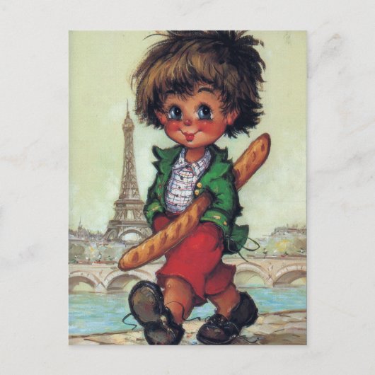 Carte Postale Petit Poulbot avec baguette à Paris (Devant)