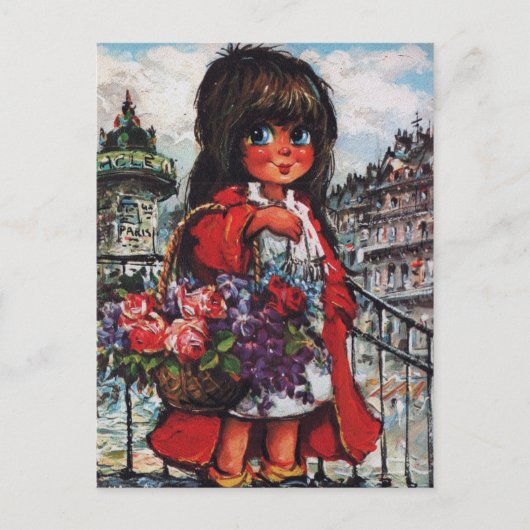 Carte Postale Petit Poulbot vendeuse de fleurs (Devant)