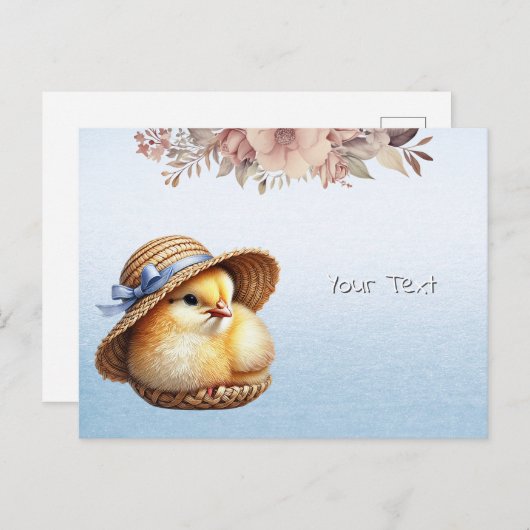 Carte postale Petit Poussin Ruban Bleu (Devant / Derrière)