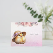 Carte postale Petit poussin ruban rose (Debout devant)