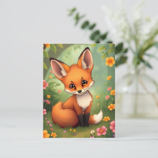 Carte Postale Petit renard brun mignon dans la forêt (Debout devant)