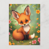 Carte Postale Petit renard brun mignon dans la forêt (Devant)