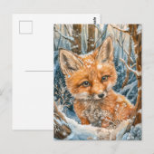 Carte Postale Petit renard dans la forêt enneigée (Devant / Derrière)