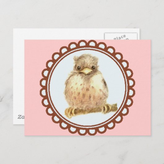 Carte Postale Petit Robin Bébé En Rose (Devant / Derrière)