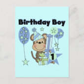 Carte Postale Petit Singe Avec Cadeaux 1er anniversaire (Devant)