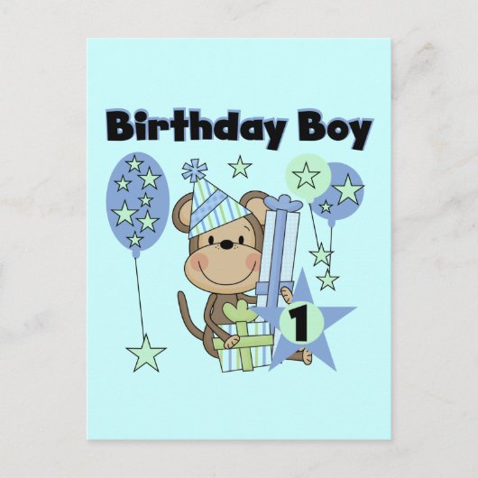 Carte Postale Petit Singe Avec Cadeaux 1er anniversaire (Devant)