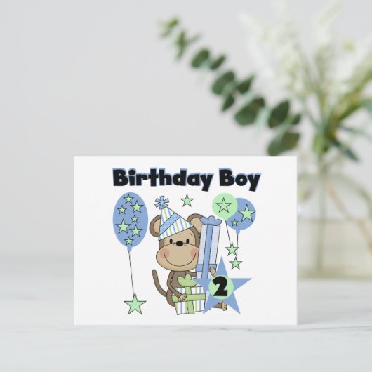 Carte Postale Petit Singe Avec Cadeaux T-shirts 2e Anniversaire (Debout devant)