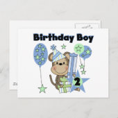 Carte Postale Petit Singe Avec Cadeaux T-shirts 2e Anniversaire (Devant / Derrière)