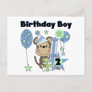 Carte Postale Petit Singe Avec Cadeaux T-shirts 2e Anniversaire