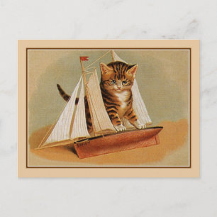 Carte Postale Petit voilier en bois de chaton victorien