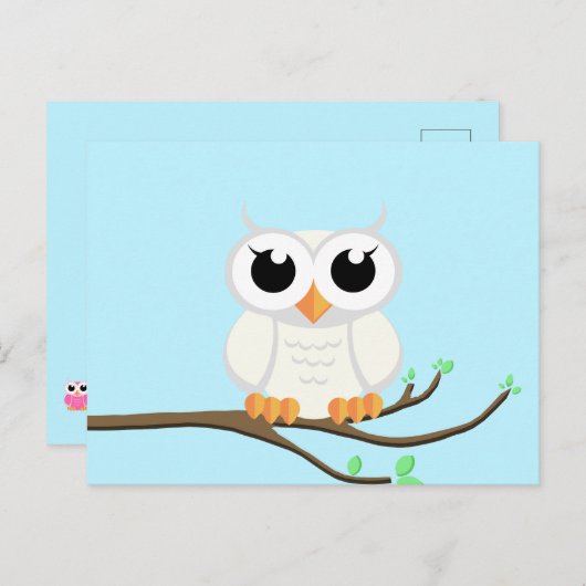 Carte Postale Petite chouette blanche - blanche (Devant / Derrière)