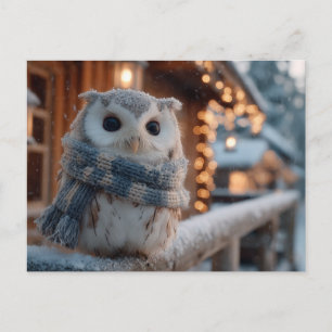 Carte Postale Petite chouette mignonne portant une écharpe d'hiv