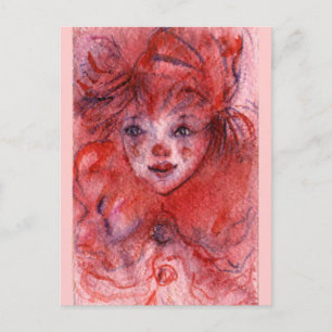 CARTE POSTALE PETITE CLOWN ROUGE