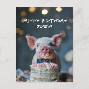 Carte Postale Petite colle de porc sur un gâteau d'anniversaire