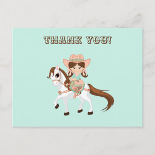 Carte Postale Petite Cowgirl sur un Cheval Filles Western Merci