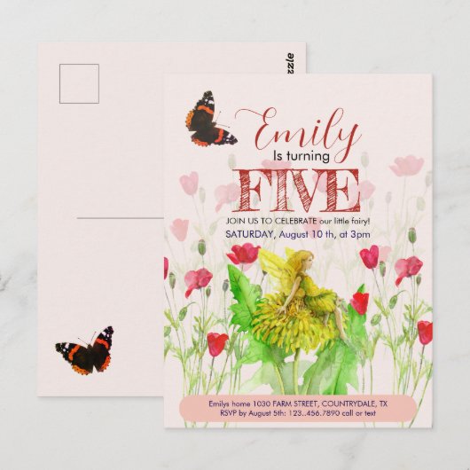 Carte Postale Petite fée et pavots (Devant / Derrière)