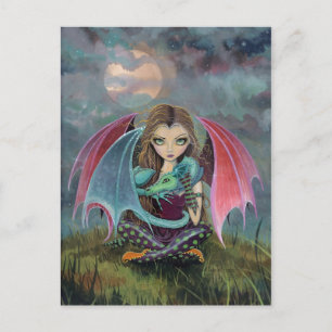 Carte Postale Petite fée gothique et art fantastique de dragon