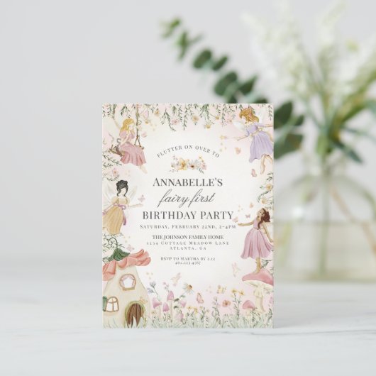 Carte Postale Petite Fée Premier Anniversaire Jardin Enchanté Fi (Debout devant)