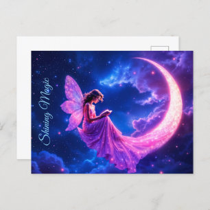 Carte Postale Petite fée rose imaginaire parties scintillant lun