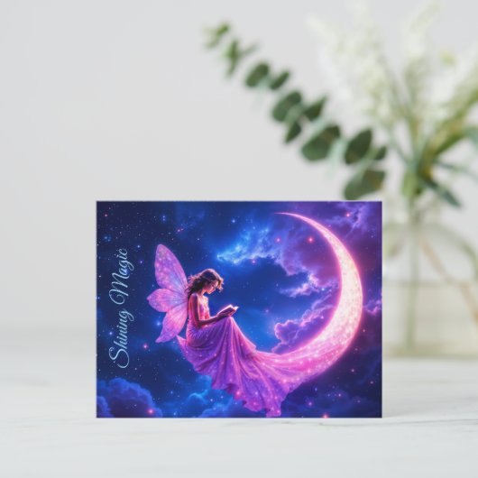 Carte Postale Petite fée rose imaginaire parties scintillant lun (Debout devant)