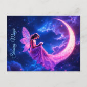 Carte Postale Petite fée rose imaginaire parties scintillant lun (Devant)