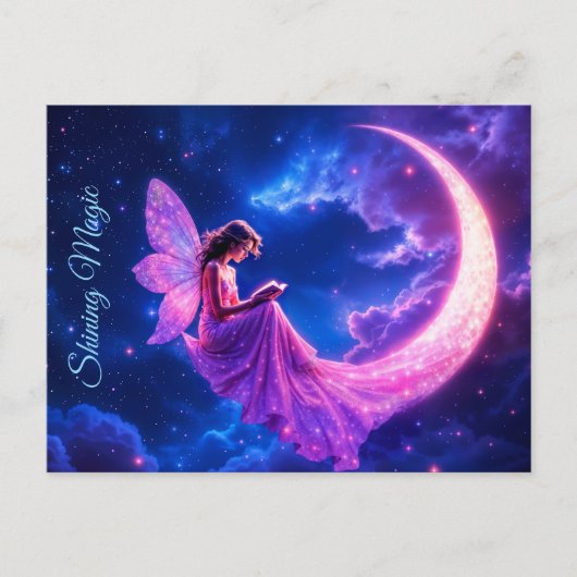 Carte Postale Petite fée rose imaginaire parties scintillant lun (Devant)