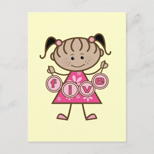 Carte Postale Petite fille 5e anniversaire Tshirts et cadeaux (Devant)
