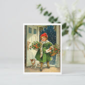 Carte Postale Petite fille à la veille de Noël avec son chien (Debout devant)