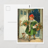 Carte Postale Petite fille à la veille de Noël avec son chien (Devant / Derrière)