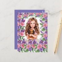 Petite fille avec chiot Dachshund