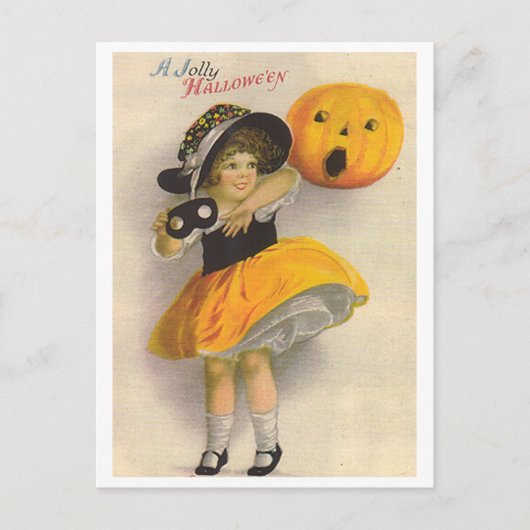 Carte Postale Petite fille avec Citrouille et Masque (Devant)