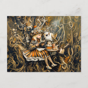 Carte Postale Petite fille avec hibou dans une maison de racines