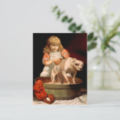 Carte Postale Petite Fille Baigner Son Chien (Debout devant)