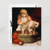 Carte Postale Petite Fille Baigner Son Chien (Devant / Derrière)