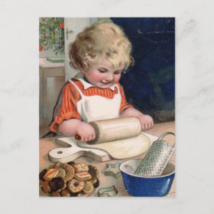 Carte Postale Petite Fille Baking Cookies