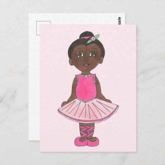 Carte Postale Petite fille Ballerina Ballet Danseuse Rose Rose T (Devant / Derrière)