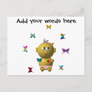 CARTE POSTALE PETITE FILLE BÉBÉ AVEC 9 BUTTERFLITS