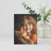 CARTE POSTALE PETITE FILLE & CHAT ROUX (Debout devant)