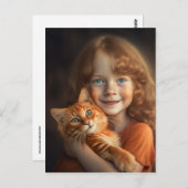 CARTE POSTALE PETITE FILLE & CHAT ROUX (Devant / Derrière)