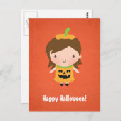 Carte Postale Petite fille Citrouille mignonne Enfants Halloween (Devant / Derrière)