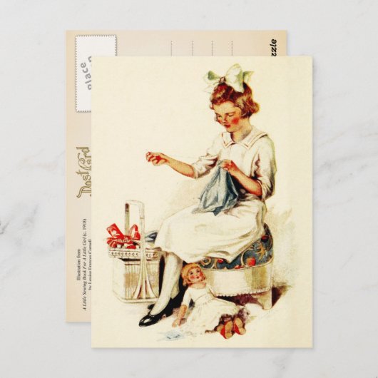 Carte Postale Petite Fille Couturière (Devant / Derrière)