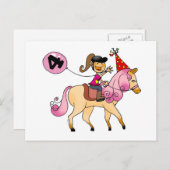 Carte Postale Petite fille de 4 ans sur un poney (Devant / Derrière)