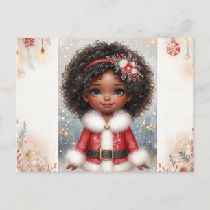 Carte Postale Petite Fille de Noël en Tenue de Père Noël Vacance