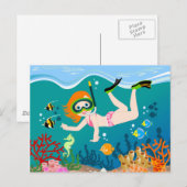 Carte Postale Petite fille en snorkeling sous la mer (Devant / Derrière)