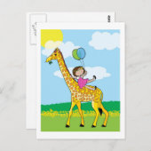 Carte Postale Petite fille et girafe (Devant / Derrière)