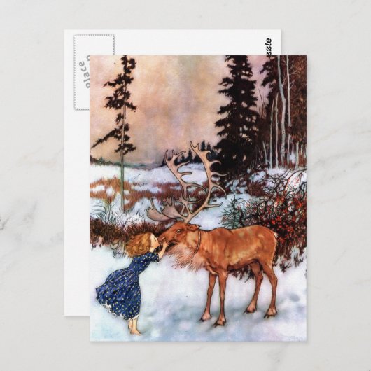 Carte Postale Petite fille et orignal (Devant / Derrière)