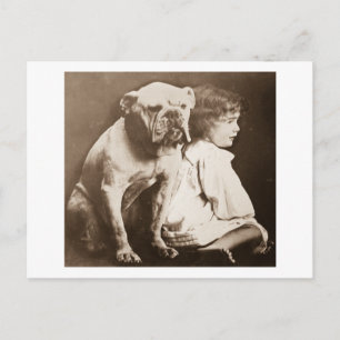 Carte Postale Petite Fille et son Bouledogue Vintage Glass Slide