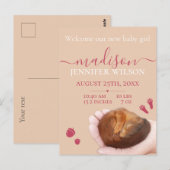 Carte Postale Petite fille faire-part de naissance animal mignon (Devant / Derrière)