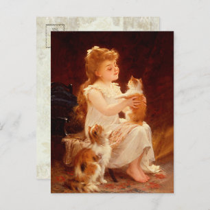 Carte Postale Petite fille Jouer avec le chaton (1893)